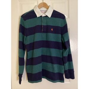 Brooks Brothers Mens Long Sleeve Rugby Shirt Navy Green Striped Cotton Large